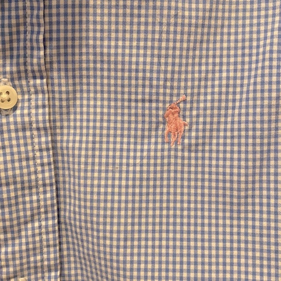 Polo by Ralph Lauren Toddler Boy Blue Gingham Button Down Shirt w/Pink Horse 3T - Picture 3 of 4